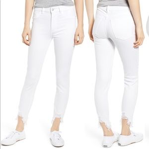 DL1961 Ultra High Waist Raw Hem White Jeans